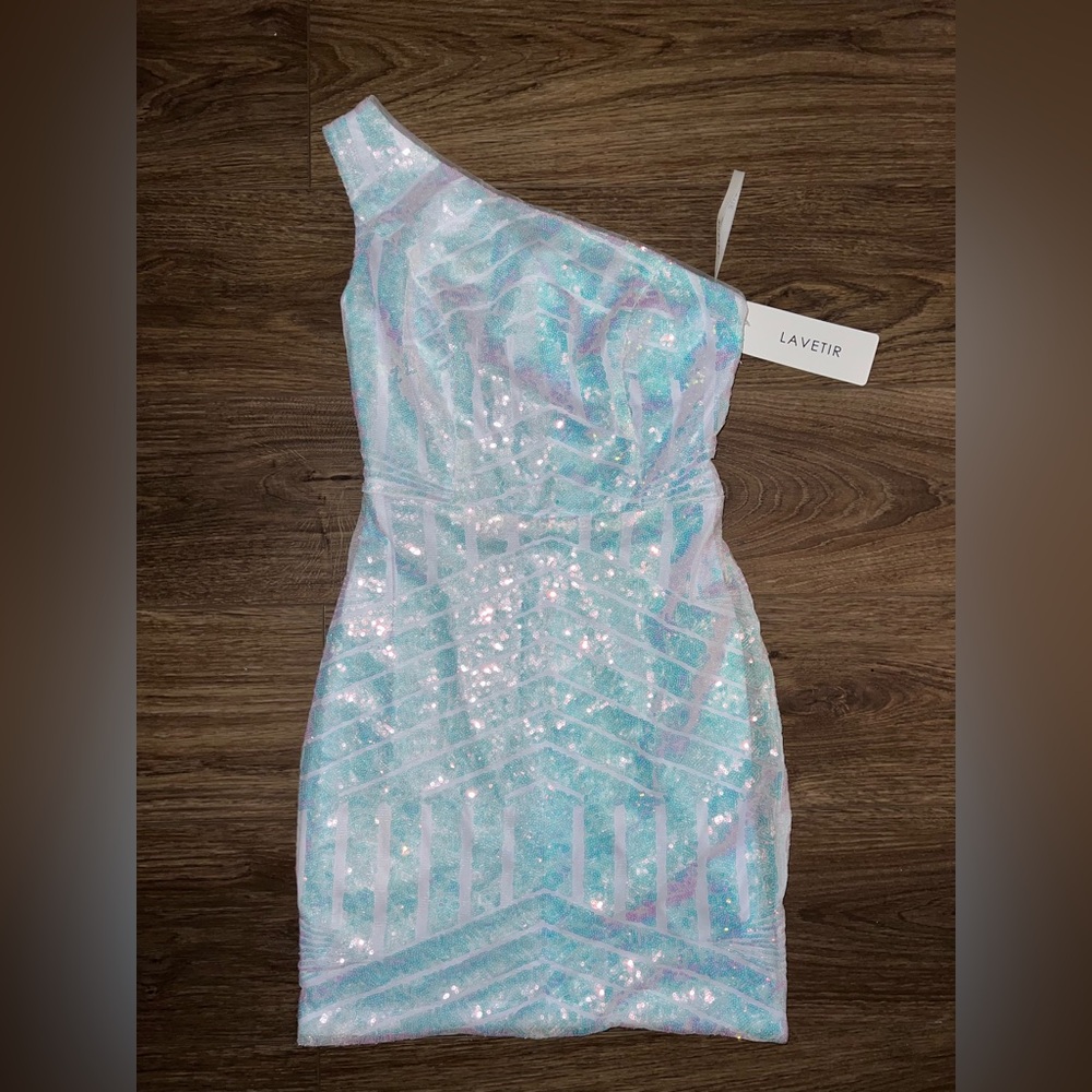 Laveir One Shoulder Sequin Dress - Blue - NWT